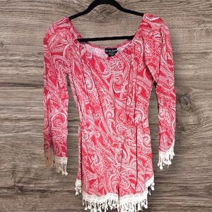 See You Monday Red Paisley Romper‎